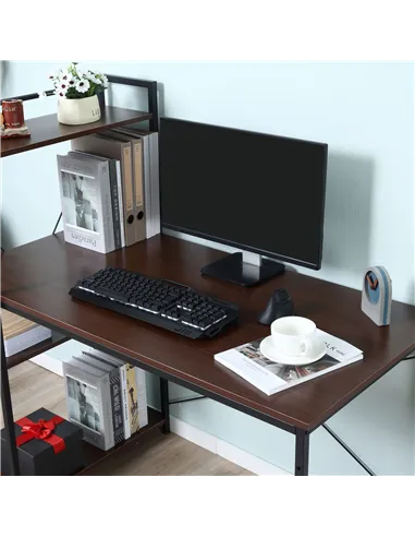 HOMCOM Computer Desk with Storage Shelves on Left or Right, Industrial Reversible Writing Desk for Home Office, Study, Easy Asse