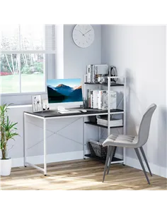 HOMCOM Computer Desk with Storage Shelves on Left or Right, Industrial Reversible Writing Desk for Home Office, Study, Easy Asse 2