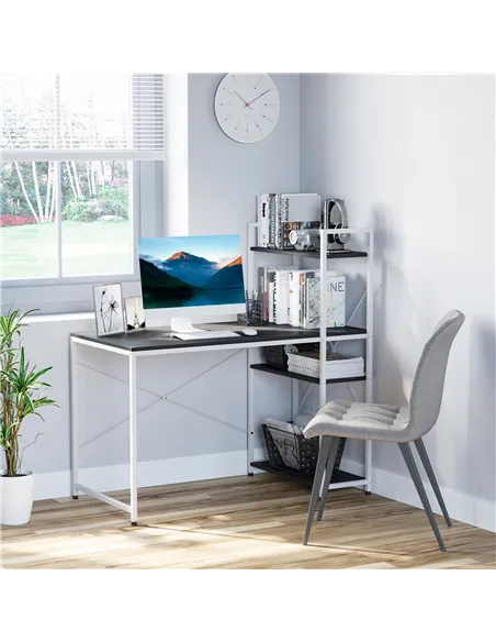 HOMCOM Computer Desk with Storage Shelves on Left or Right, Industrial Reversible Writing Desk for Home Office, Study, Easy Asse