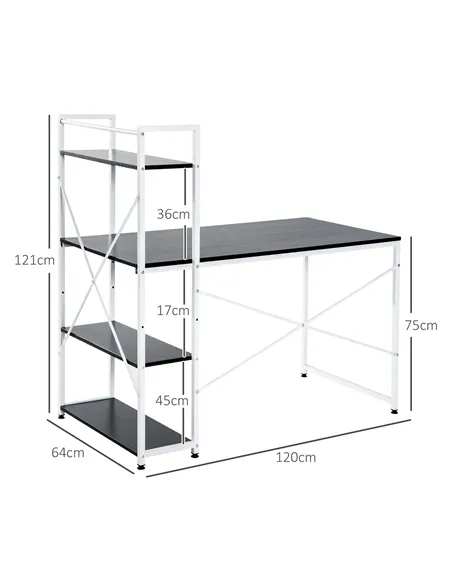 HOMCOM Computer Desk with Storage Shelves on Left or Right, Industrial Reversible Writing Desk for Home Office, Study, Easy Asse