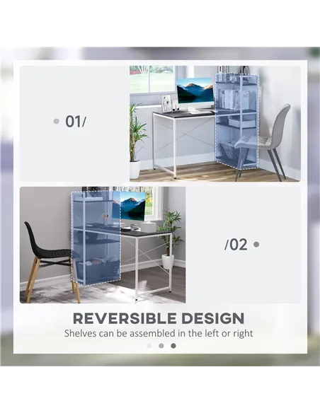 HOMCOM Computer Desk with Storage Shelves on Left or Right, Industrial Reversible Writing Desk for Home Office, Study, Easy Asse