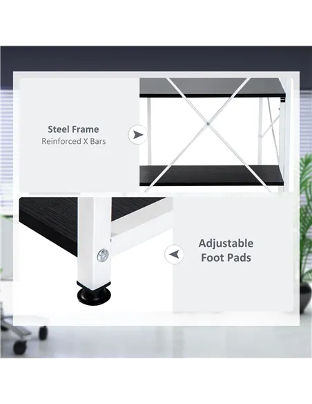 HOMCOM Computer Desk with Storage Shelves on Left or Right, Industrial Reversible Writing Desk for Home Office, Study, Easy Asse