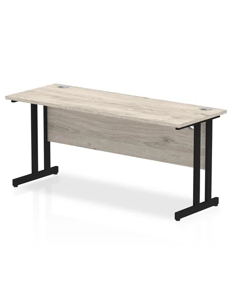 Dynamic Impulse 1600 x 600mm Straight Office Desk Grey Oak Top Black Cantilever Leg MI003361