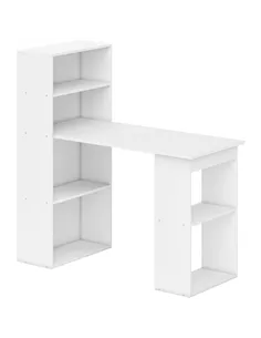 HOMCOM 120cm Computer Desk, Wooden PC Laptop Table with 6-Tier Storage Bookshelves, Home Office Working Study Desk, Writing Work