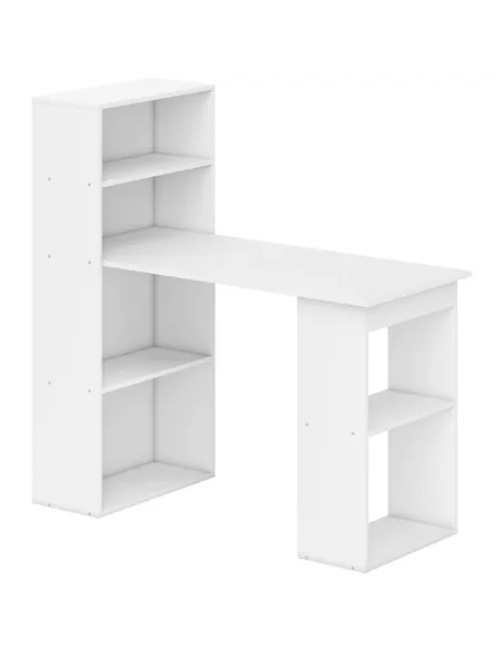 HOMCOM 120cm Computer Desk, Wooden PC Laptop Table with 6-Tier Storage Bookshelves, Home Office Working Study Desk, Writing Work