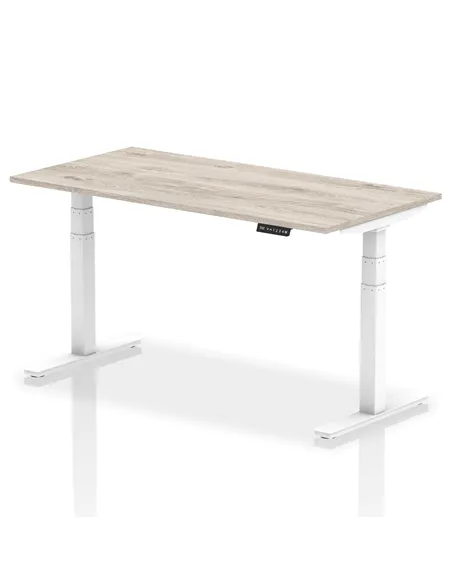 Dynamic Air 1600 x 800mm Height Adjustable Office Desk Grey Oak Top White Leg HA01166