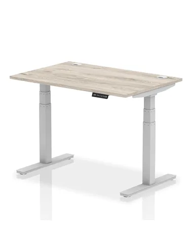 Dynamic Air 1200 x 800mm Height Adjustable Office Desk Grey Oak Top Cable Ports Silver Leg HA01169