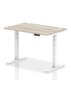Dynamic Air 1200 x 800mm Height Adjustable Office Desk Grey Oak Top Cable Ports White Leg HA01170