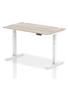 Dynamic Air 1400 x 800mm Height Adjustable Office Desk Grey Oak Top Cable Ports White Leg HA01172