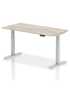Dynamic Air 1600 x 800mm Height Adjustable Office Desk Grey Oak Top Cable Ports Silver Leg HA01173
