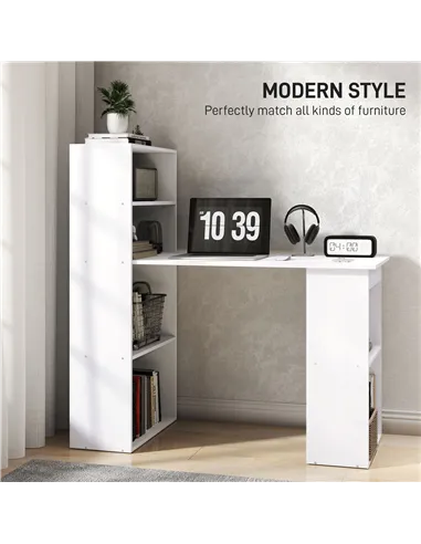 HOMCOM 120cm Computer Desk, Wooden PC Laptop Table with 6-Tier Storage Bookshelves, Home Office Working Study Desk, Writing Work