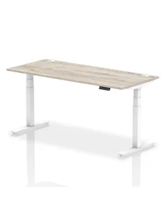 Dynamic Air 1800 x 800mm Height Adjustable Office Desk Grey Oak Top Cable Ports White Leg HA01176