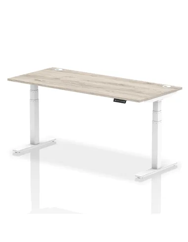 Dynamic Air 1800 x 800mm Height Adjustable Office Desk Grey Oak Top Cable Ports White Leg HA01176