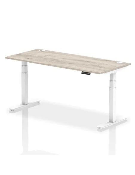 Dynamic Air 1800 x 800mm Height Adjustable Office Desk Grey Oak Top Cable Ports White Leg HA01176