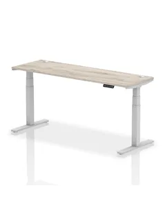Dynamic Air 1800 x 600mm Height Adjustable Office Desk Grey Oak Top Cable Ports Silver Leg HA01180