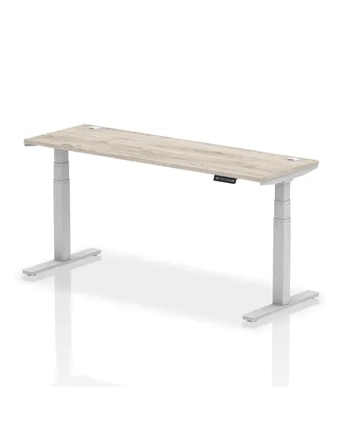 Dynamic Air 1800 x 600mm Height Adjustable Office Desk Grey Oak Top Cable Ports Silver Leg HA01180