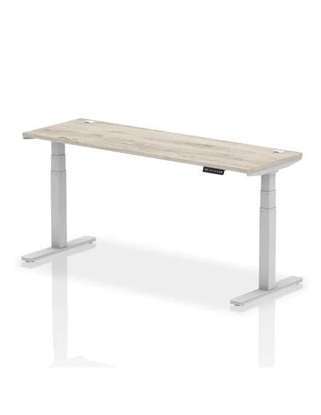 Dynamic Air 1800 x 600mm Height Adjustable Office Desk Grey Oak Top Cable Ports Silver Leg HA01180