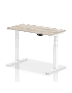Dynamic Air 1200 x 600mm Height Adjustable Office Desk Grey Oak Top Cable Ports White Leg HA01181