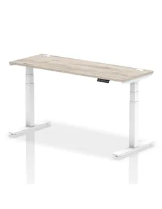 Dynamic Air 1600 x 600mm Height Adjustable Office Desk Grey Oak Top Cable Ports White Leg HA01183