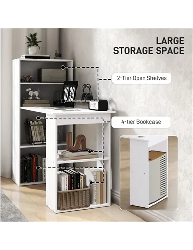 HOMCOM 120cm Computer Desk, Wooden PC Laptop Table with 6-Tier Storage Bookshelves, Home Office Working Study Desk, Writing Work