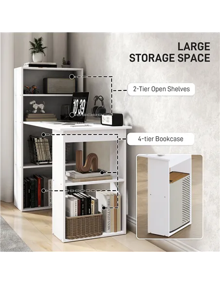 HOMCOM 120cm Computer Desk, Wooden PC Laptop Table with 6-Tier Storage Bookshelves, Home Office Working Study Desk, Writing Work
