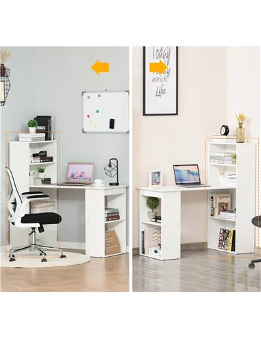 HOMCOM 120cm Computer Desk, Wooden PC Laptop Table with 6-Tier Storage Bookshelves, Home Office Working Study Desk, Writing Work