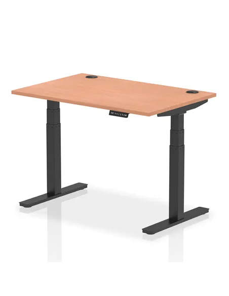 Dynamic Air 1200 x 800mm Height Adjustable Office Desk Beech Top Cable Ports Black Leg HA01205