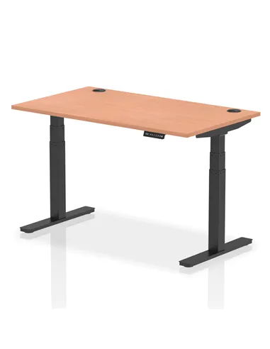 Dynamic Air 1400 x 800mm Height Adjustable Office Desk Beech Top Cable Ports Black Leg HA01206