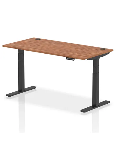 Dynamic Air 1600 x 800mm Height Adjustable Office Desk Walnut Top Cable Ports Black Leg HA01211