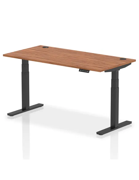 Dynamic Air 1600 x 800mm Height Adjustable Office Desk Walnut Top Cable Ports Black Leg HA01211