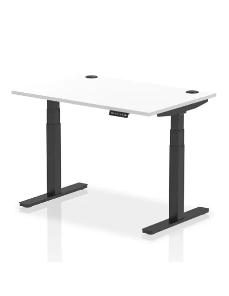 Dynamic Air 1200 x 800mm Height Adjustable Office Desk White Top Cable Ports Black Leg HA01213