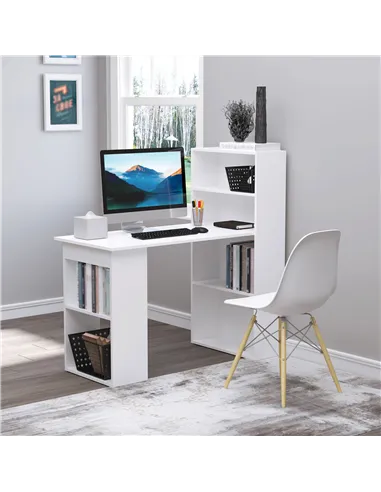 HOMCOM 120cm Computer Desk, Wooden PC Laptop Table with 6-Tier Storage Bookshelves, Home Office Working Study Desk, Writing Work