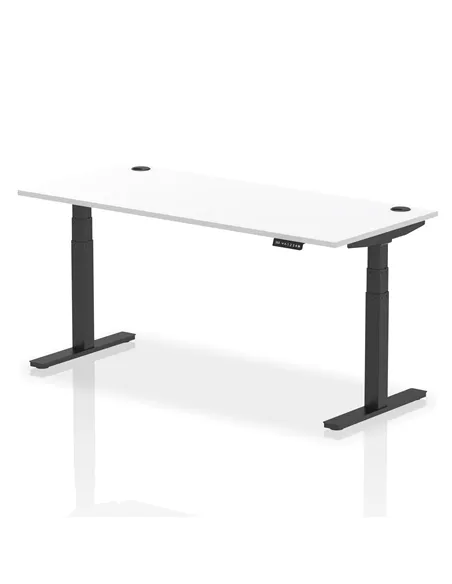 Dynamic Air 1800 x 800mm Height Adjustable Office Desk White Top Cable Ports Black Leg HA01216