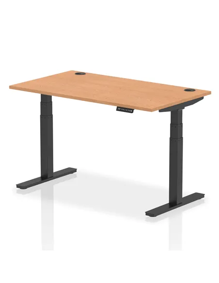Dynamic Air 1400 x 800mm Height Adjustable Office Desk Oak Top Cable Ports Black Leg HA01222