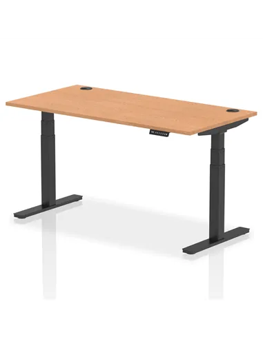 Dynamic Air 1600 x 800mm Height Adjustable Office Desk Oak Top Cable Ports Black Leg HA01223