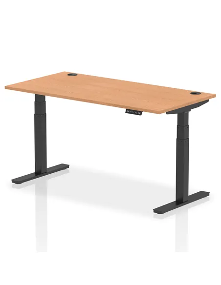 Dynamic Air 1600 x 800mm Height Adjustable Office Desk Oak Top Cable Ports Black Leg HA01223