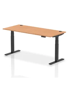 Dynamic Air 1800 x 800mm Height Adjustable Office Desk Oak Top Cable Ports Black Leg HA01224