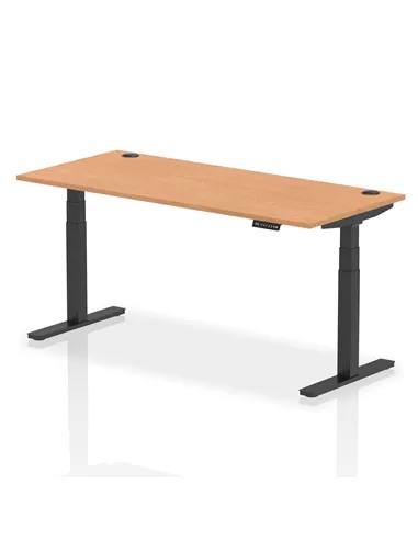 Dynamic Air 1800 x 800mm Height Adjustable Office Desk Oak Top Cable Ports Black Leg HA01224
