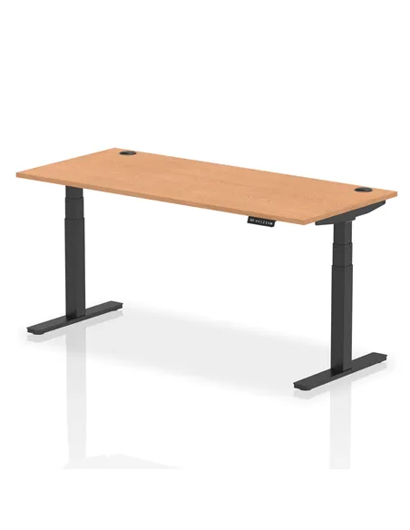 Dynamic Air 1800 x 800mm Height Adjustable Office Desk Oak Top Cable Ports Black Leg HA01224