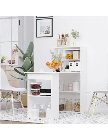 HOMCOM 120cm Computer Desk, Wooden PC Laptop Table with 6-Tier Storage Bookshelves, Home Office Working Study Desk, Writing Work