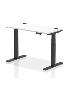 Dynamic Air 1200 x 600mm Height Adjustable Office Desk White Top Cable Ports Black Leg HA01233