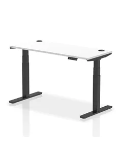 Dynamic Air 1400 x 600mm Height Adjustable Office Desk White Top Cable Ports Black Leg HA01234