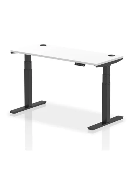 Dynamic Air 1400 x 600mm Height Adjustable Office Desk White Top Cable Ports Black Leg HA01234