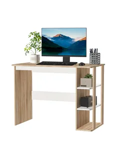HOMCOM Computer Desk, Writing Desk with 3-Tier Storage Shelf, Work Table for Home Office, Study, Living Room, Oak and White