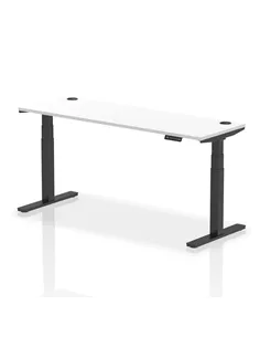 Dynamic Air 1800 x 600mm Height Adjustable Office Desk White Top Cable Ports Black Leg HA01236