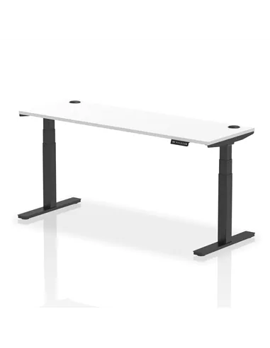 Dynamic Air 1800 x 600mm Height Adjustable Office Desk White Top Cable Ports Black Leg HA01236