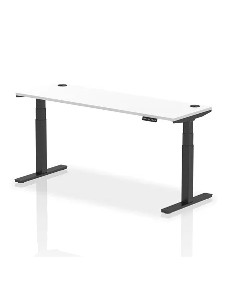 Dynamic Air 1800 x 600mm Height Adjustable Office Desk White Top Cable Ports Black Leg HA01236