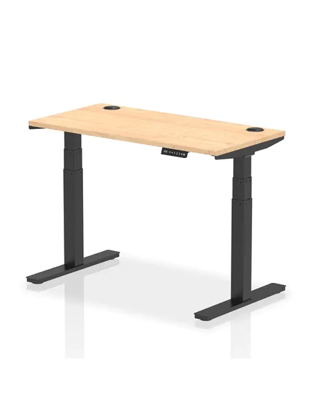 Dynamic Air 1200 x 600mm Height Adjustable Office Desk Maple Top Cable Ports Black Leg HA01237