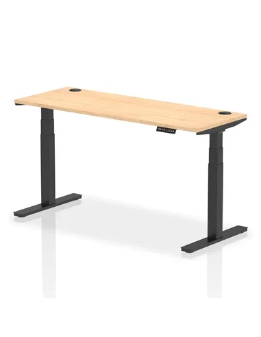 Dynamic Air 1600 x 600mm Height Adjustable Office Desk Maple Top Cable Ports Black Leg HA01239