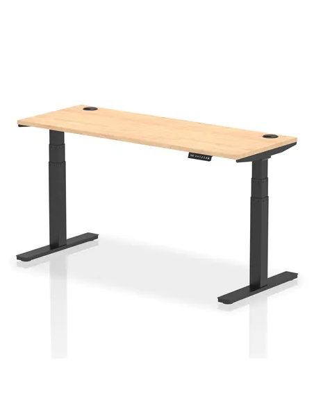 Dynamic Air 1600 x 600mm Height Adjustable Office Desk Maple Top Cable Ports Black Leg HA01239